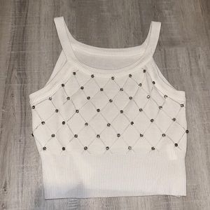 White Rhinestone Crop Top